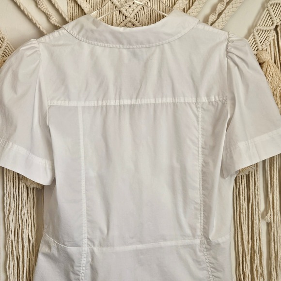 Tanya Taylor White Cotton Blend Short Puff Sleeve Wrap Blouse Sandra Top Size 14 - Picture 10 of 12